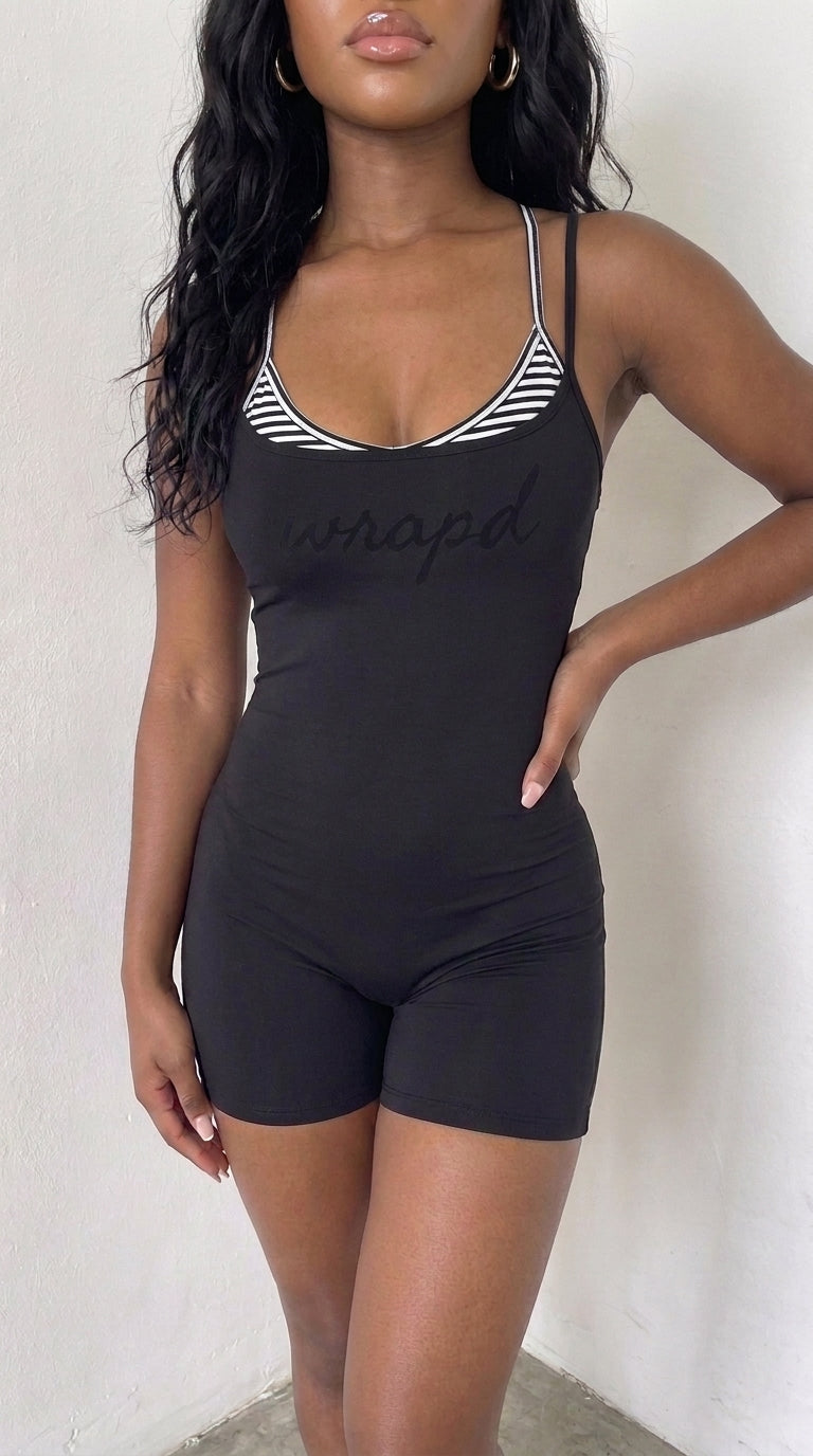 wrapd u-neck yoga romper (black)