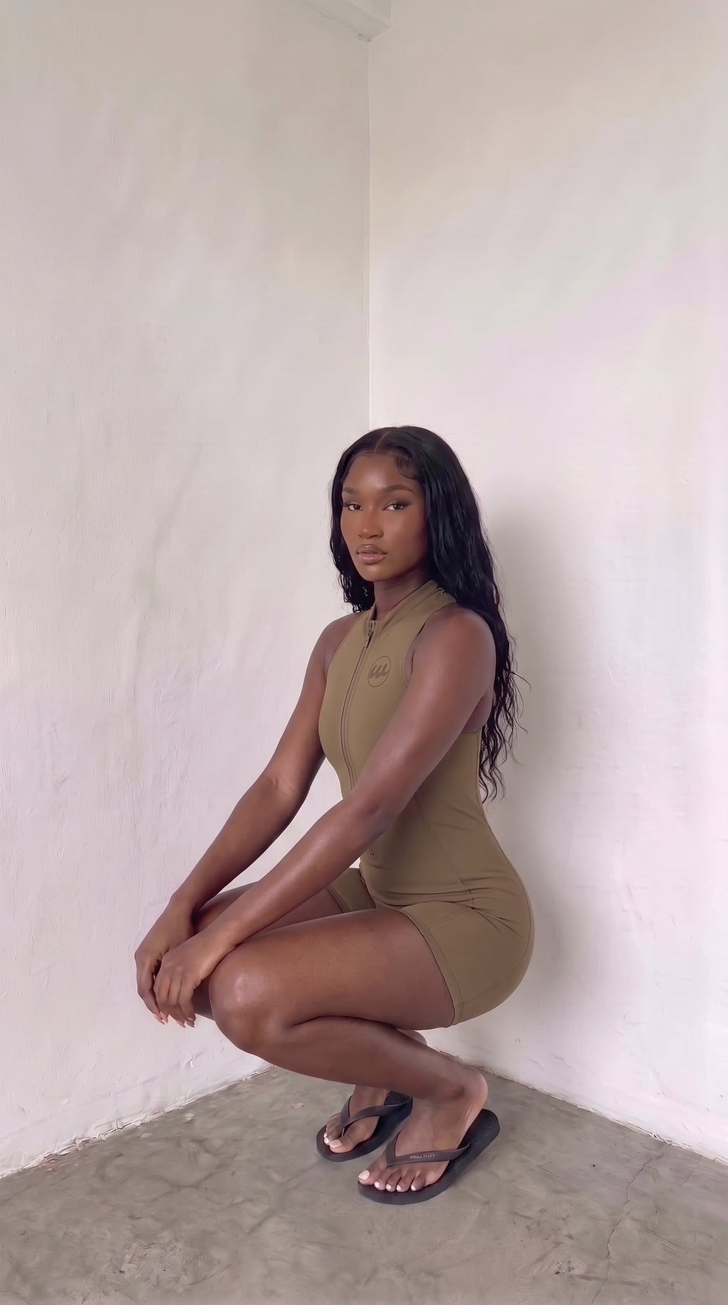 wrapd quarter-zip yoga romper (cold brew)