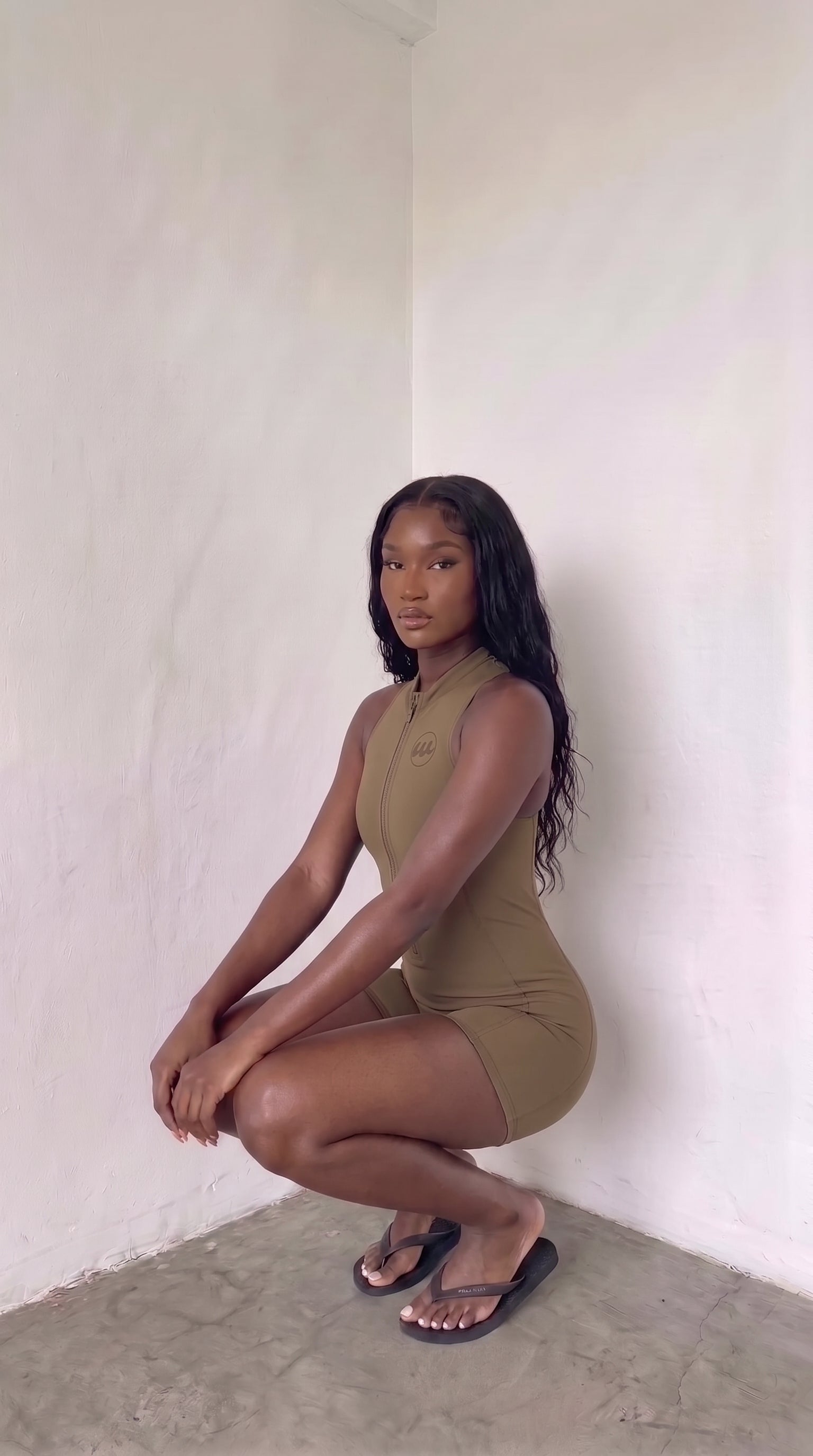wrapd quarter-zip yoga romper (cold brew)
