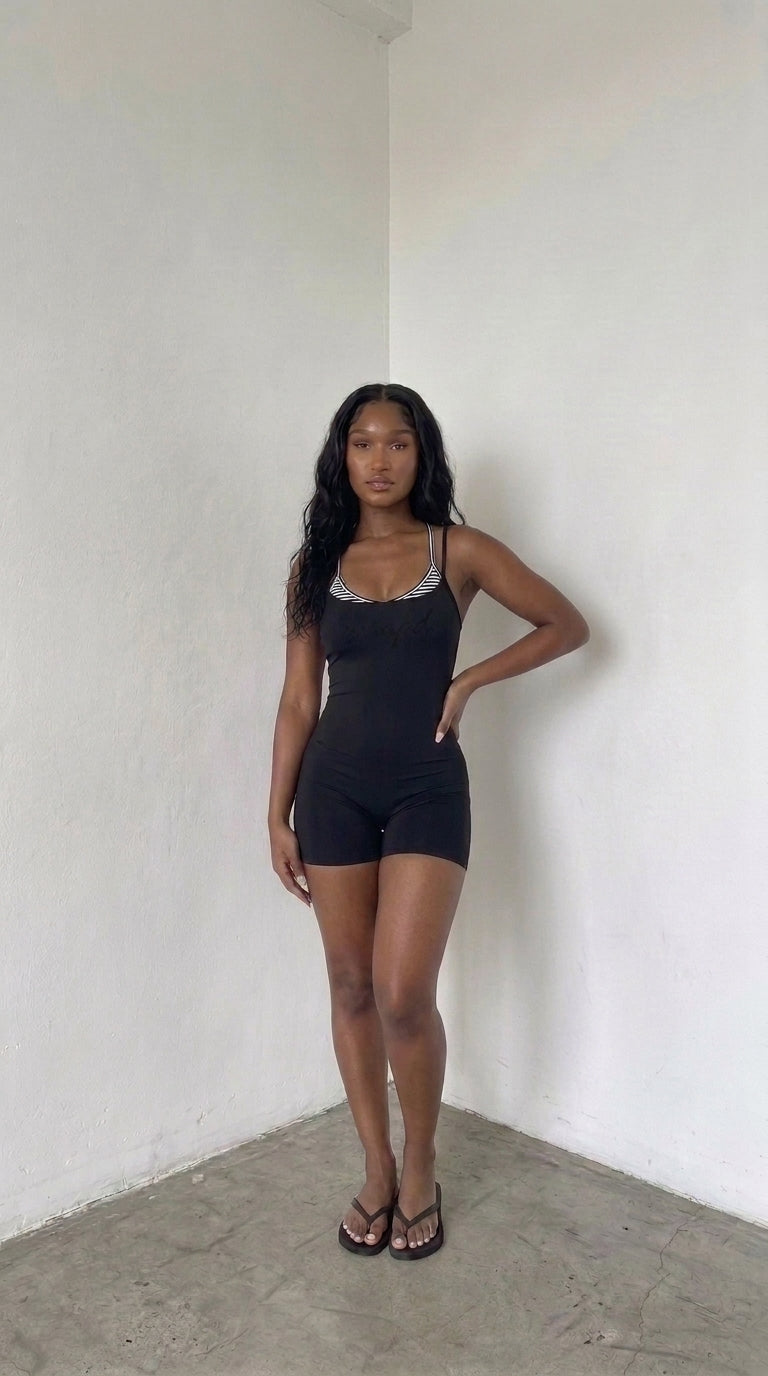 wrapd u-neck yoga romper (black)